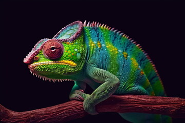 Lizard chameleon on black background