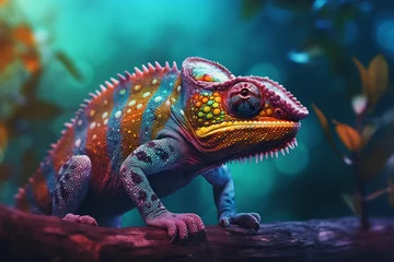 Rolgordijnen Lizard chameleon on colorful background © Canvas Alchemy