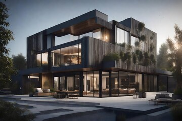 architectural photorealistic rendering of a stylish House boutique and industry - AI Generative