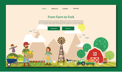 Fototapeta premium Free vector flat agricultural landing page web template