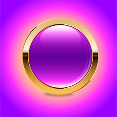 Purple round gold glossy modern button