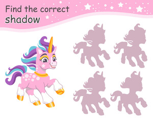 Find correct shadow running unicorn pink shadows vector
