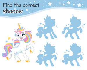 Find correct shadow magic white unicorn blue shadows vector © alinart