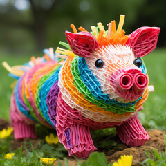Colorful pig made from elastic bands