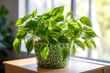 Pothos - Southeast Asia - Vining plant, easy to propagate, grows in various light conditions (Generative AI)