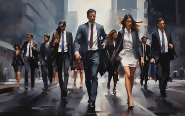 Busy business people walking