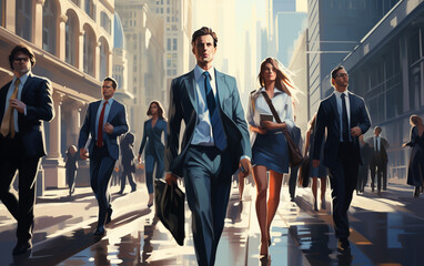 Busy business people walking