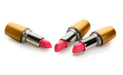 Beautiful pink lipsticks on white background