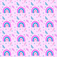 Cartoon rainbow seamless flower and leaves pattern for wrapping paper and fabrics and kids clothes print