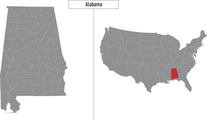 map of Alabama state of United States and location on USA map