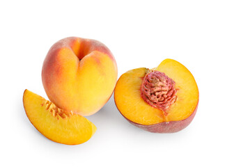 Ripe peaches isolated on white background