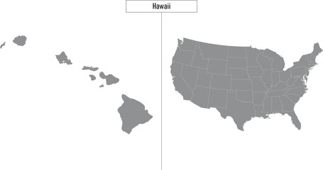 map of Hawaii state of United States and location on USA map