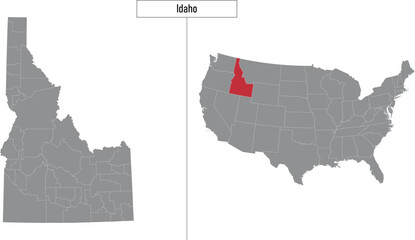 map of Idaho state of United States and location on USA map