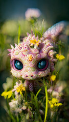 Portrait of a cute lizard creature in the field