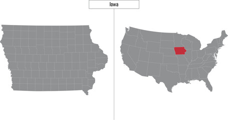 map of Iowa state of United States and location on USA map