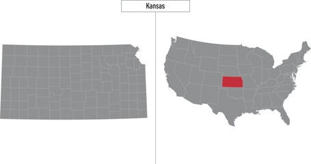 map of Kansas state of United States and location on USA map