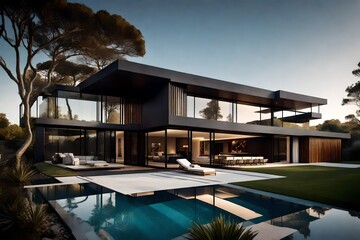 The captivating architecture of a contemporary residence, with bold angles and a design that seamlessly blends with the surrounding landscape 