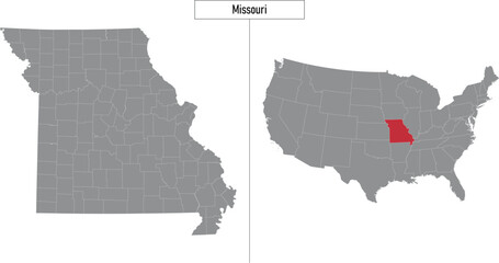 Fototapeta na wymiar map of Missouri state of United States and location on USA map