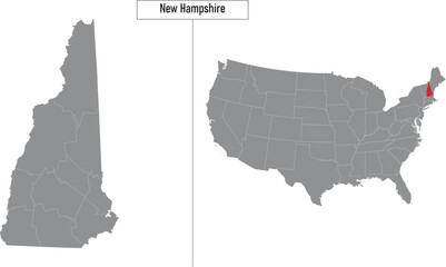 map of New Hampshire state of United States and location on USA map - obrazy, fototapety, plakaty