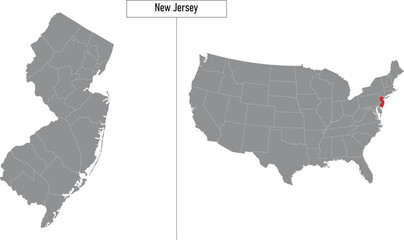 map of New Jersey state of United States and location on USA map