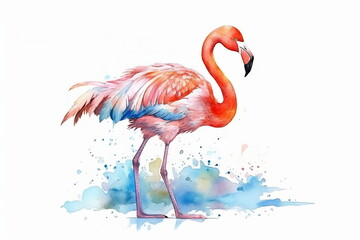 Pink flamingo on a white background. Illustration
