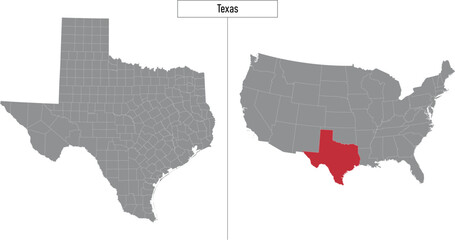 map of Texas state of United States and location on USA map