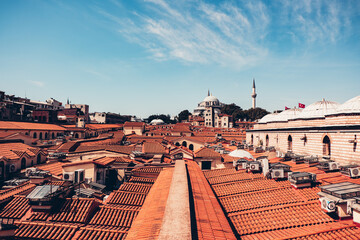 The roof of the historical covered bazaar and the mosque in Ottoman architecture. Istanbul's...