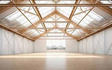 Empty exhibition center with truss. backdrop for exhibition stands.3d render - obrazy, fototapety, plakaty