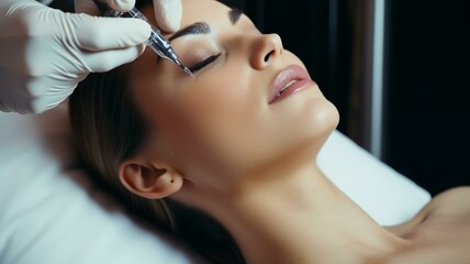 Eye injectable filler being injected into woman's skin