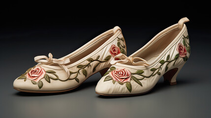 A pair of ballet slippers with a rose motif. AI generative