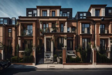 The unique character of a townhouse's exterior, with custom-built architectural elements 
