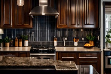 The cozy ambiance of a townhouse kitchen, with granite countertops and stainless steel appliances 