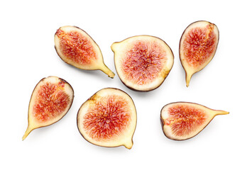 Pieces of fresh ripe figs on white background