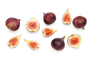 Fresh ripe figs on white background