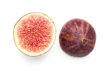Fresh ripe figs on white background