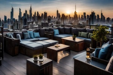 A duplex's rooftop terrace, offering panoramic views of the surrounding cityscape 