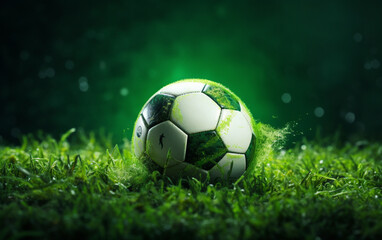 Fototapeta premium Football, juicy green grass and soccer ball