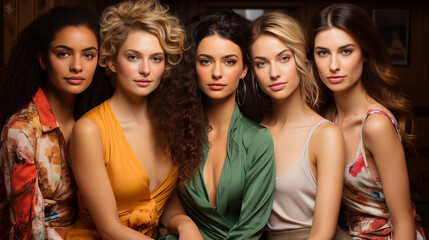 Fototapeta premium Female models with different styles of clothing looking frontally.Generative AI