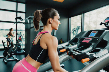 Fototapeta premium a woman in a gym setting on a tread machine