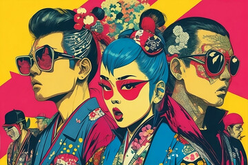 Fototapeta na wymiar Asian gang concept pop art, Mafia