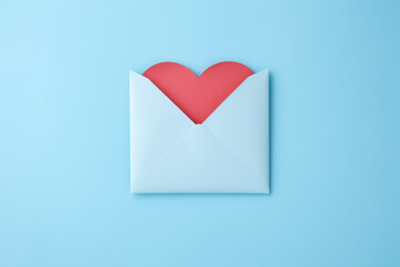 Open envelope with red heart sticking out. Perfect for expressing love and affection.