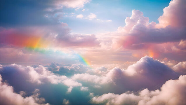 Beautiful rainbow above the clouds. 