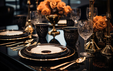Fototapeta na wymiar Luxury tableware beautiful table setting in restaurant