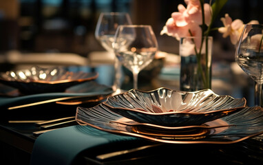 Fototapeta na wymiar Luxury tableware beautiful table setting in restaurant