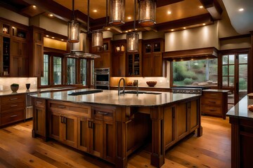 The craftsmanship of a Craftsman kitchen, with custom cabinetry and warm, earthy tones 