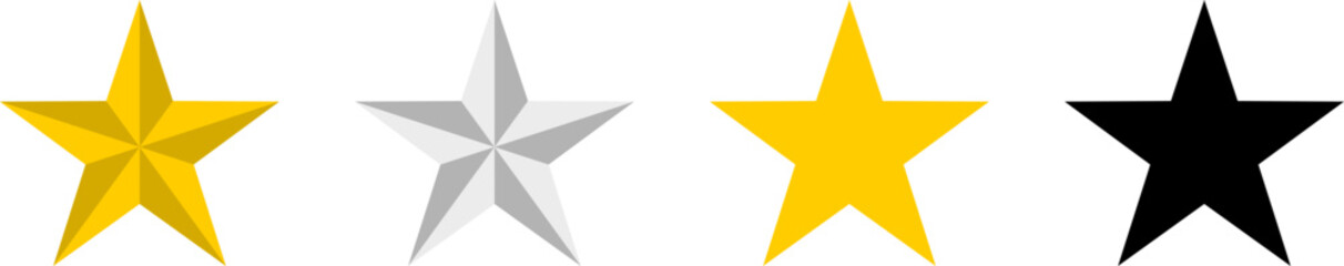 Set of Shaded Golden Silver and Monochrome Black Review or Feedback Star Icon. Vector Image.