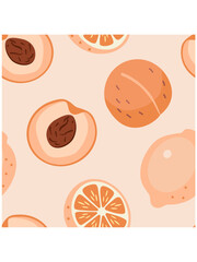 Fruit pattern with peaches and lemons. Vector seamless texture.