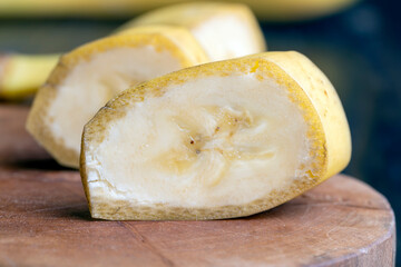 Sliced ripe yellow banana, close up