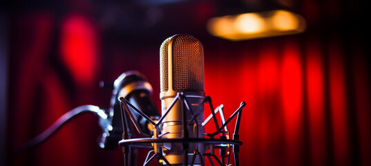 Modern professional microphone in recording studio