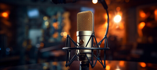 Modern professional microphone in recording studio - obrazy, fototapety, plakaty
